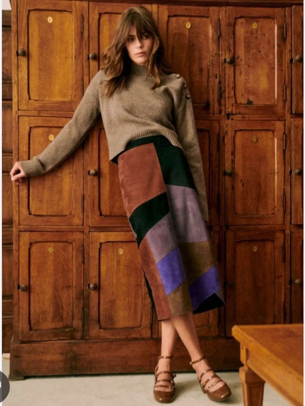 Sezane Magalia Skirt in Suede Patchwork Retro - Picture 1 of 8